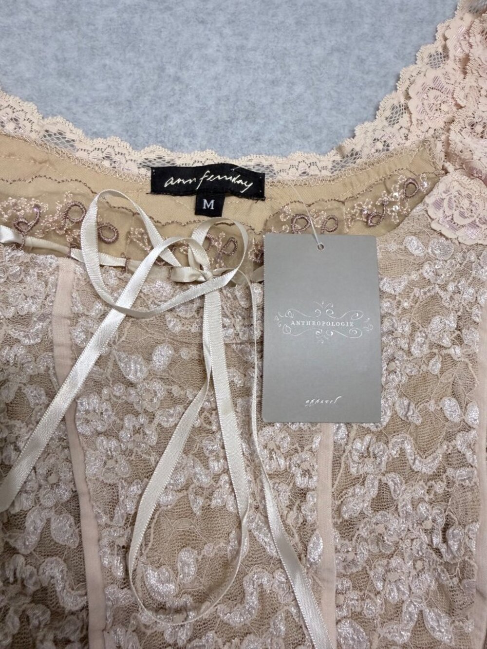 Anthropologie Ann Ferriday Lace Corset Tank Top Beige Medium - Picture 5 of 9